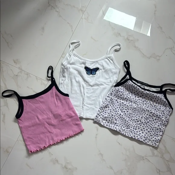 Brandy Melville Set of Three Tank Tops - Pink, White, and Patterned - Picture 1 of 2